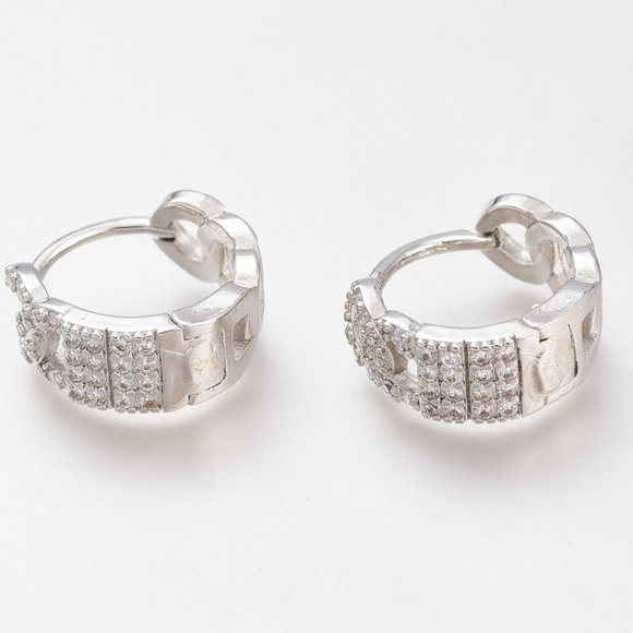 Small Hinged thick Huggie Hoops with CZ accents Wide hoops Mix & Match 2/$10 - Picture 1 of 3